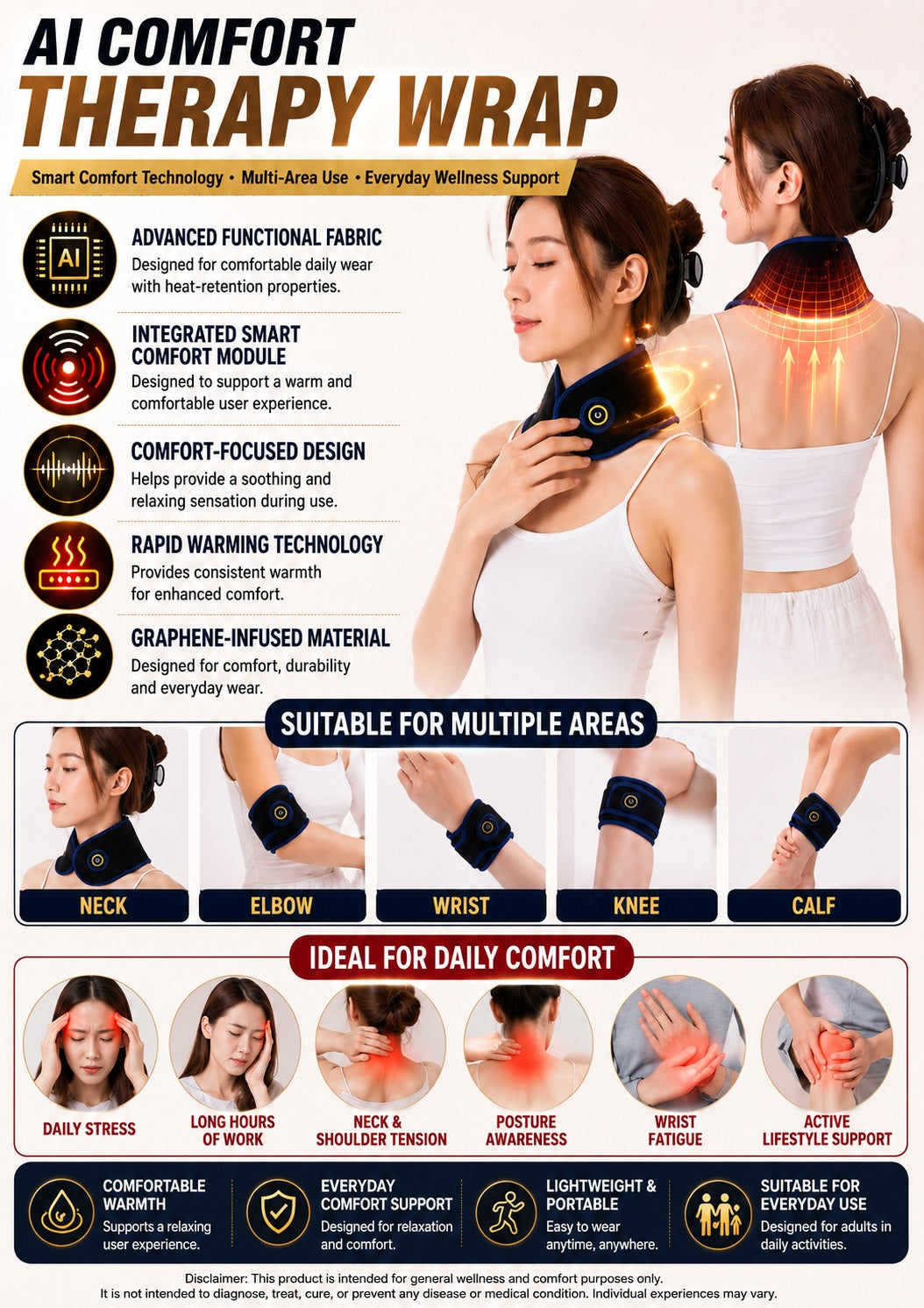 G-Energy Graphene Comfort Wrap – Adjustable Warming Band for Wrist, Elbow, Knee, Calf & Neck